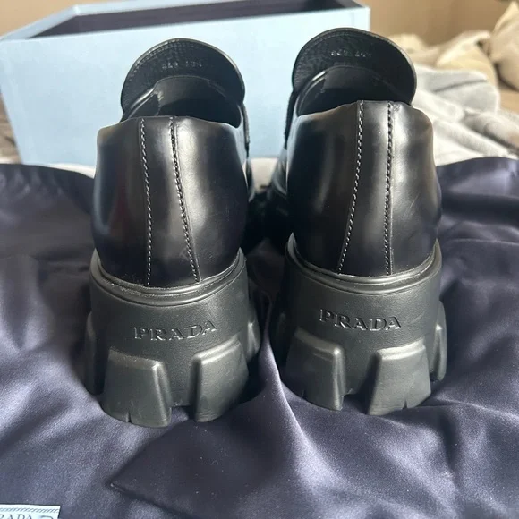 Prada Brushed Leather Monolith Loafers - Picture 5 of 12
